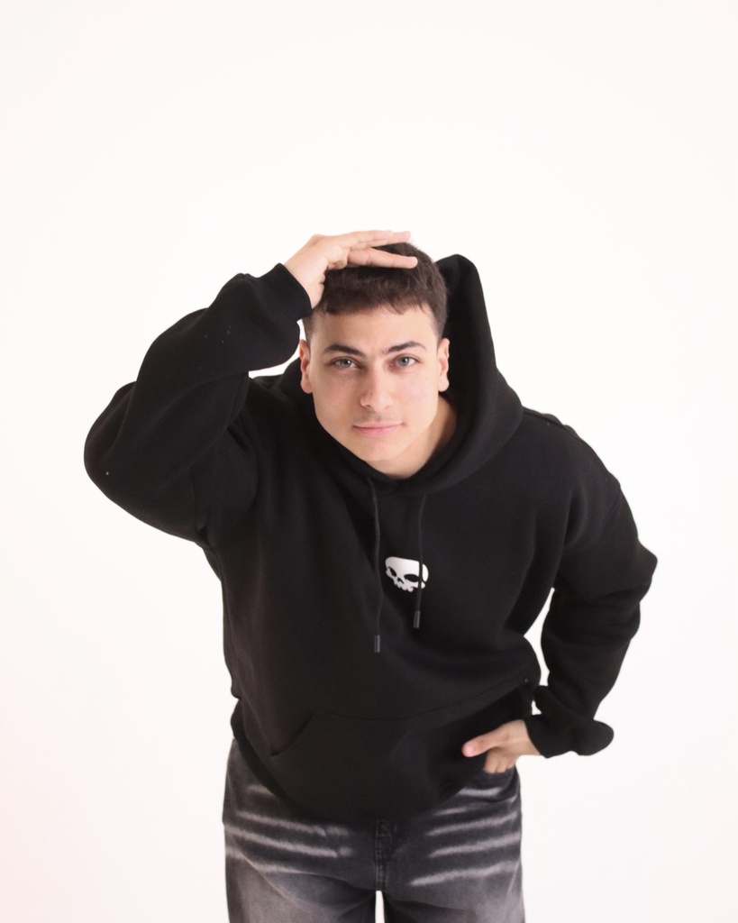 Skull One Sized Hoodie Black Printed X