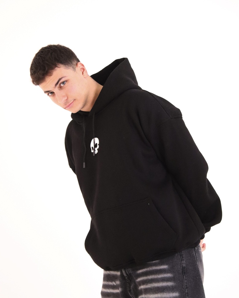 Skull One Sized Hoodie Black Printed X