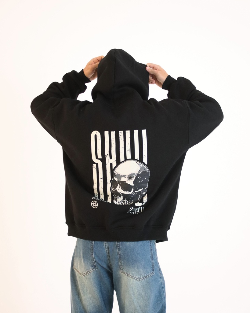 Skull One Size Hoodie Black Printed Y
